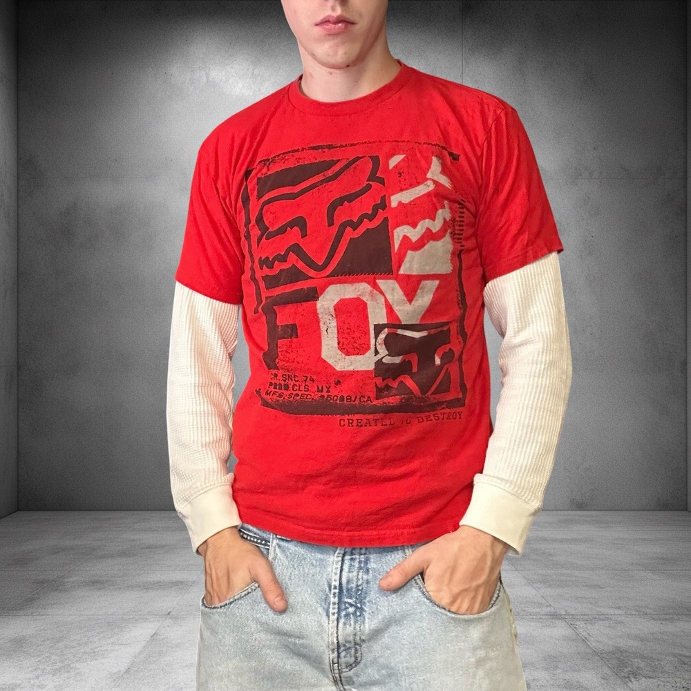 Fox Racing Red Graphic Tee Y2K Skater Motocross Streetwear Shirt Mens Medium